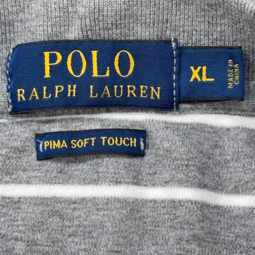 Polo Ralph Lauren Polo Shirt Mens XL Grey White Striped Pima‎ Soft Touch Golf